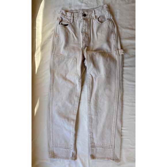 PacSun Denim - PacSun Double Knee Carpenter Pants Tan Beige Paint Splatter High Waisted Size 25